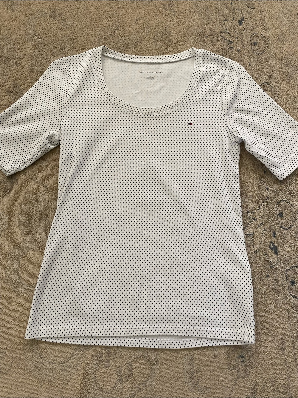 Tommy Hilfiger Polka Dot T-shirt White Navy Blue Medium 100% Cotton
